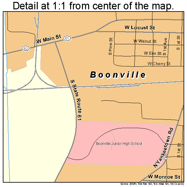 Boonville, Indiana road map detail