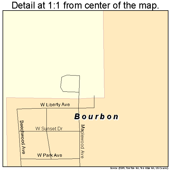 Bourbon, Indiana road map detail