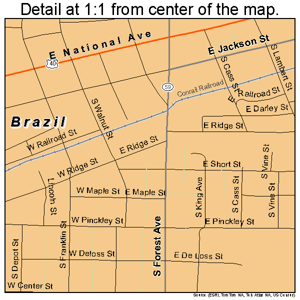 Brazil, Indiana road map detail