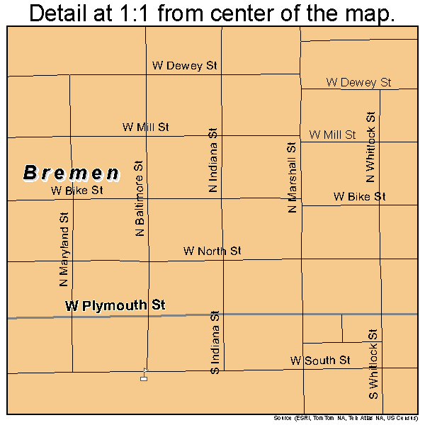 Bremen, Indiana road map detail