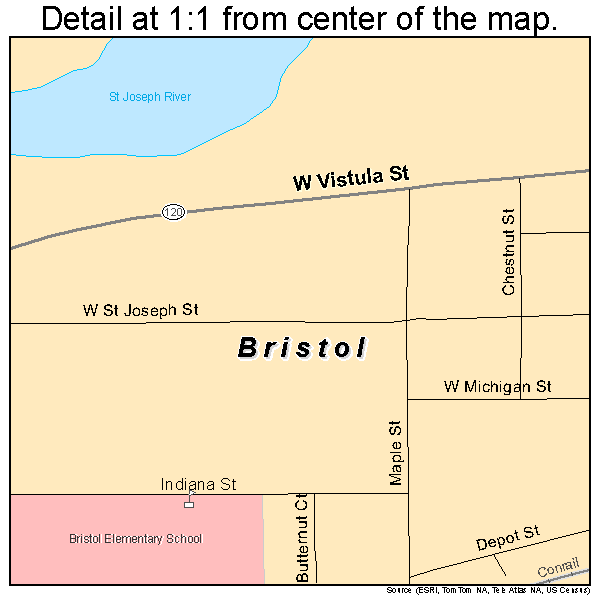 Bristol, Indiana road map detail