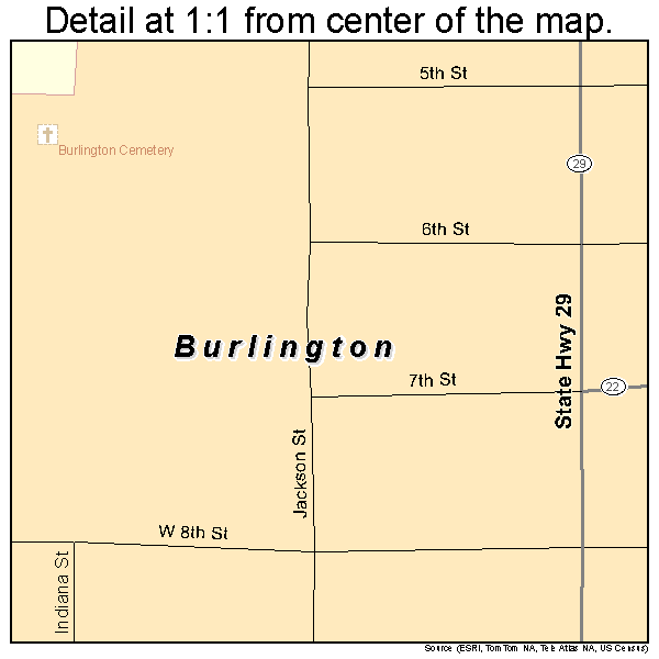 Burlington, Indiana road map detail