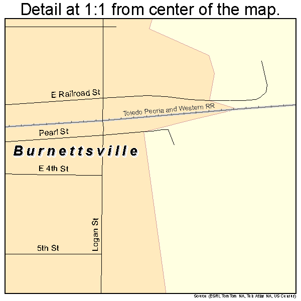 Burnettsville, Indiana road map detail
