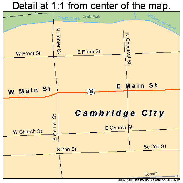 Cambridge City, Indiana road map detail