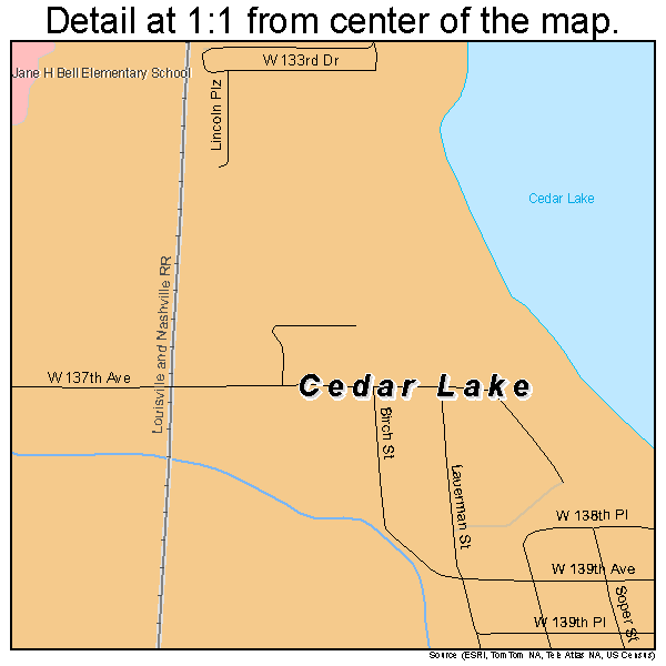 Cedar Lake, Indiana road map detail