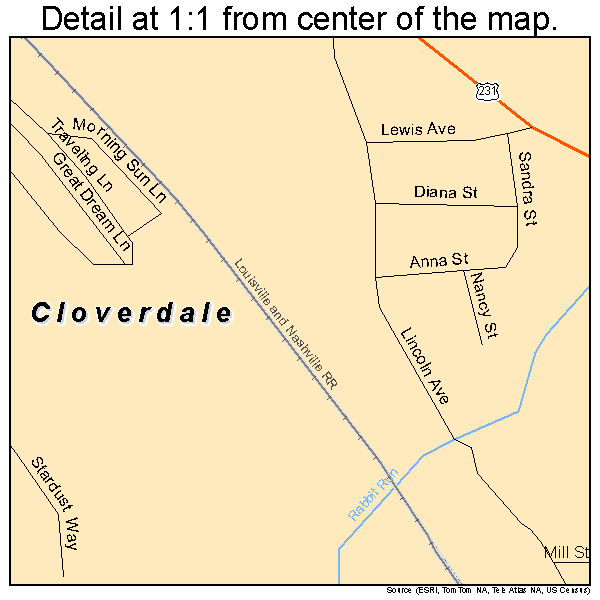 Cloverdale, Indiana road map detail