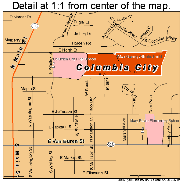 Columbia City, Indiana road map detail
