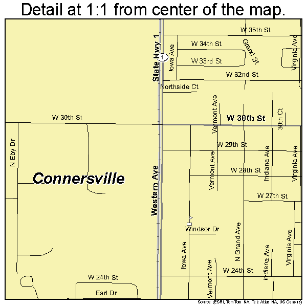 Connersville, Indiana road map detail