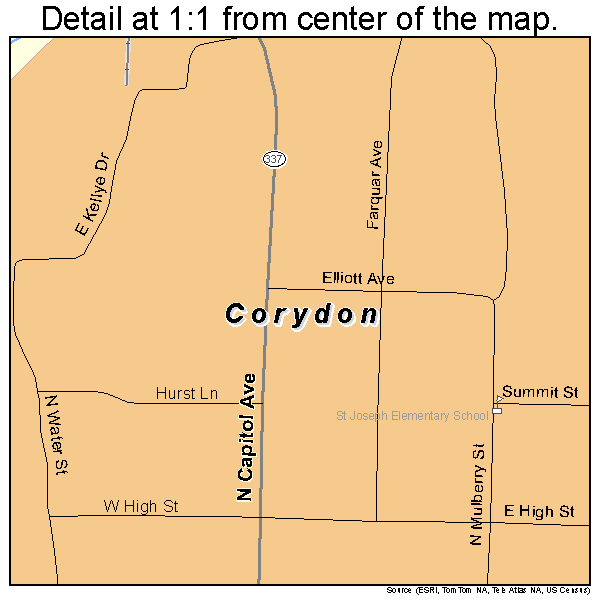 Corydon, Indiana road map detail