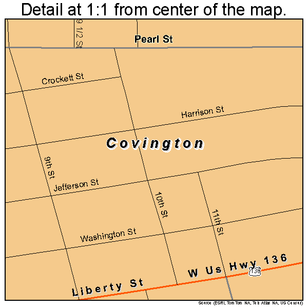 Covington, Indiana road map detail