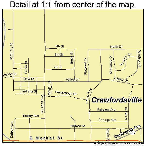 Crawfordsville, Indiana road map detail