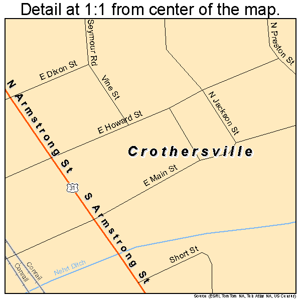 Crothersville, Indiana road map detail