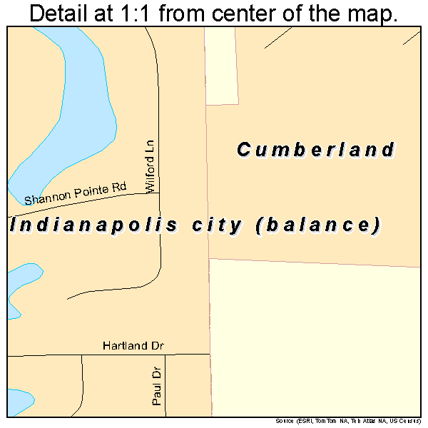 Cumberland, Indiana road map detail