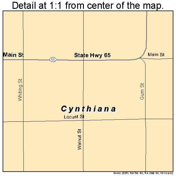 Cynthiana, Indiana road map detail