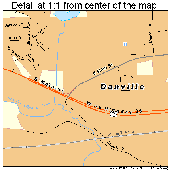 Danville, Indiana road map detail