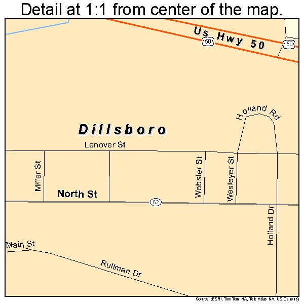 Dillsboro, Indiana road map detail