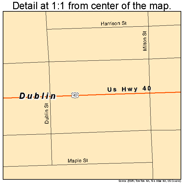 Dublin, Indiana road map detail