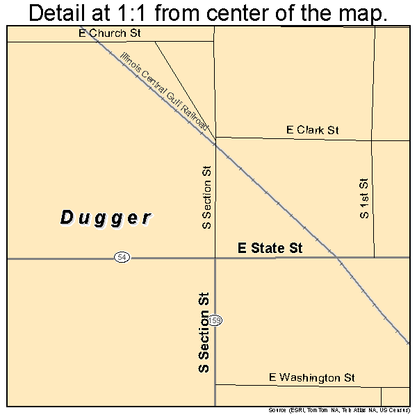 Dugger, Indiana road map detail