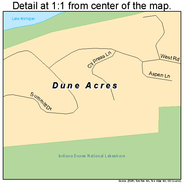 Dune Acres, Indiana road map detail