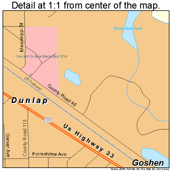 Dunlap, Indiana road map detail