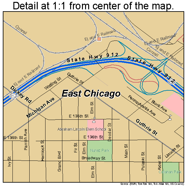 East Chicago, Indiana road map detail