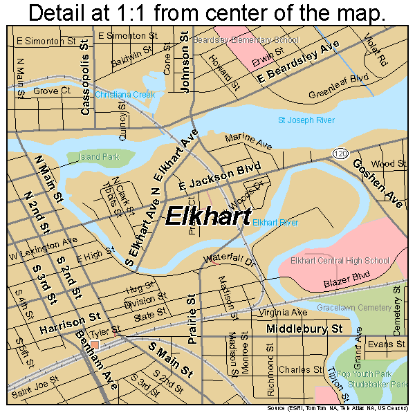 Elkhart, Indiana road map detail