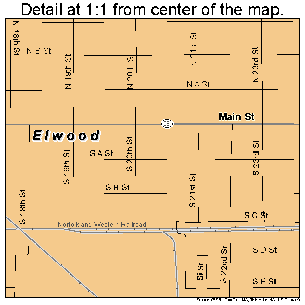 Elwood, Indiana road map detail