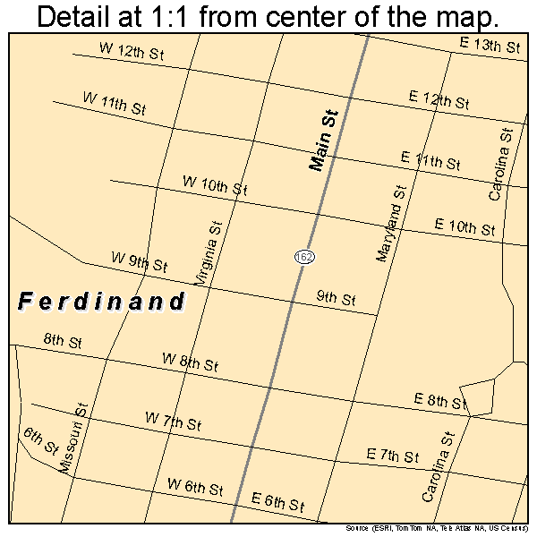 Ferdinand, Indiana road map detail