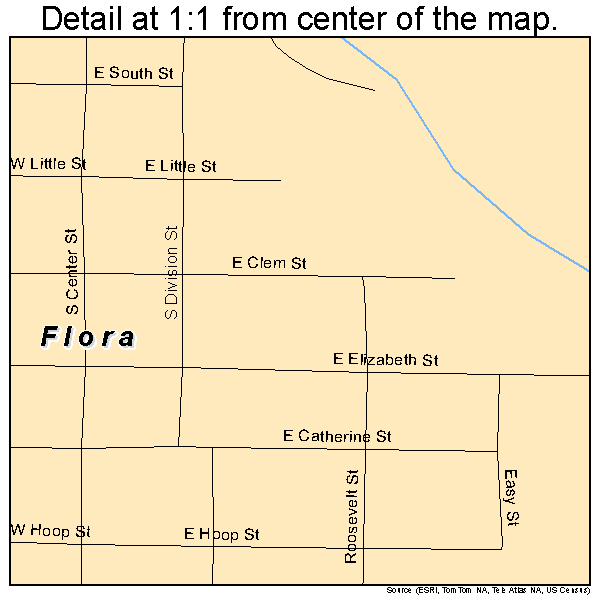 Flora, Indiana road map detail