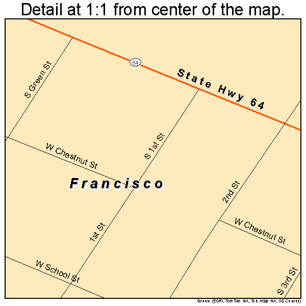 Francisco, Indiana road map detail