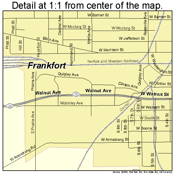 Frankfort, Indiana road map detail