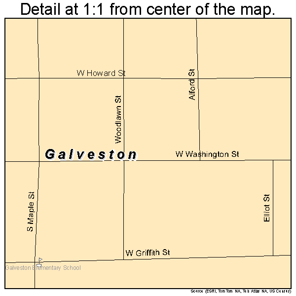 Galveston, Indiana road map detail