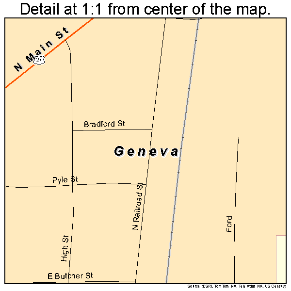 Geneva, Indiana road map detail