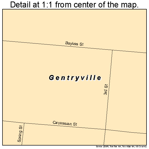 Gentryville, Indiana road map detail