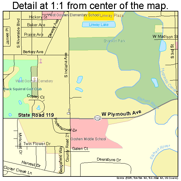 Goshen, Indiana road map detail