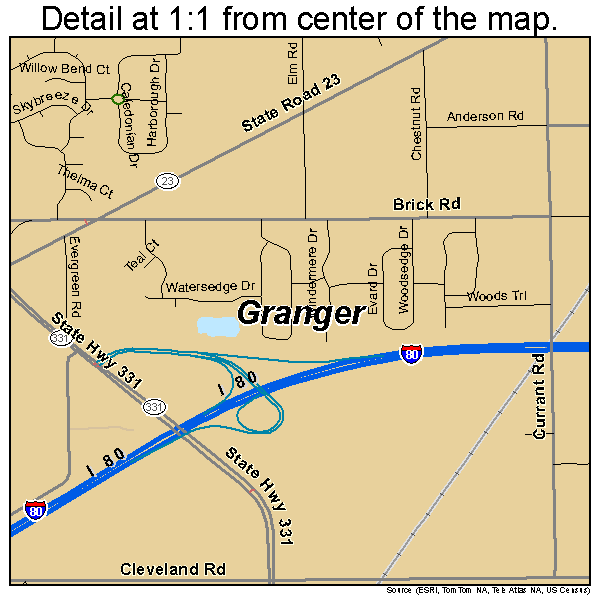 Granger, Indiana road map detail