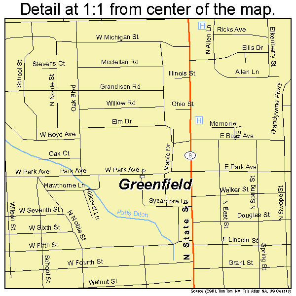 Greenfield, Indiana road map detail