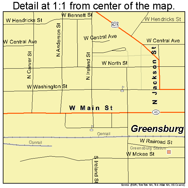 Greensburg, Indiana road map detail
