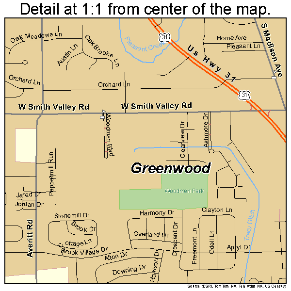 Greenwood, Indiana road map detail