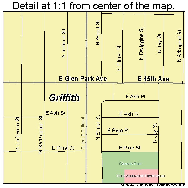 Griffith, Indiana road map detail