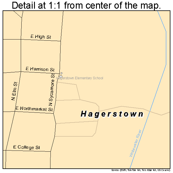 Hagerstown, Indiana road map detail