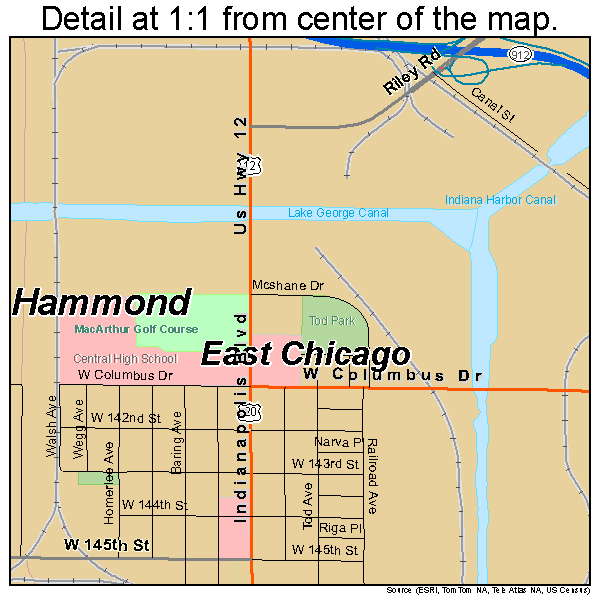 Hammond, Indiana road map detail