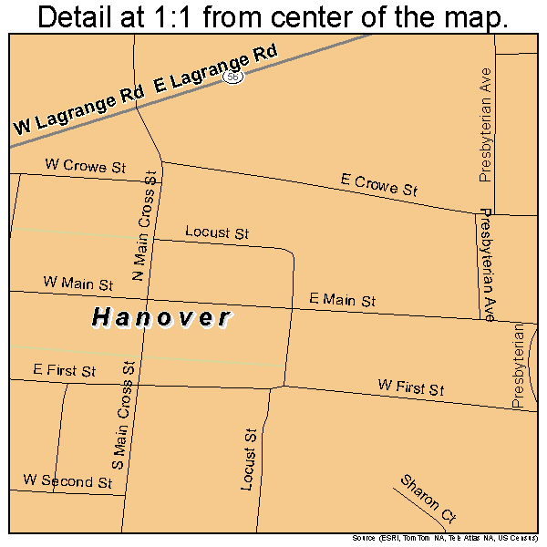 Hanover, Indiana road map detail