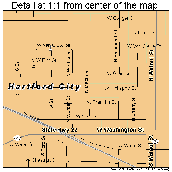 Hartford City, Indiana road map detail