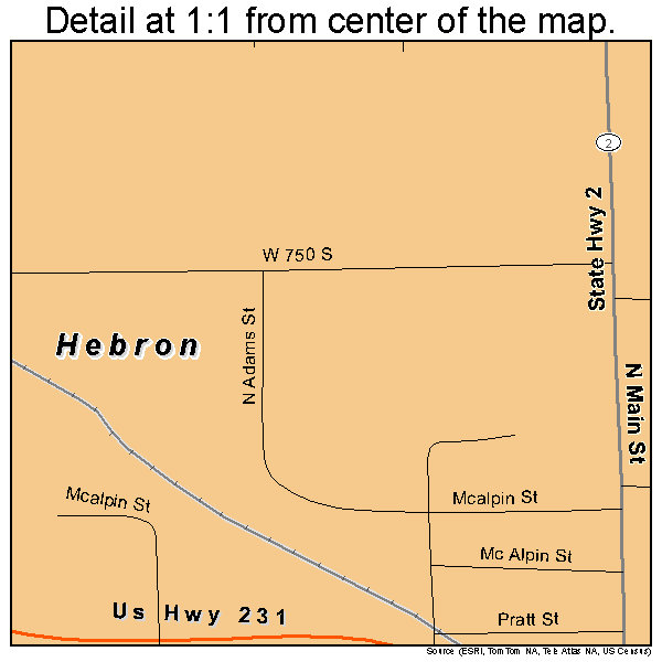 Hebron, Indiana road map detail