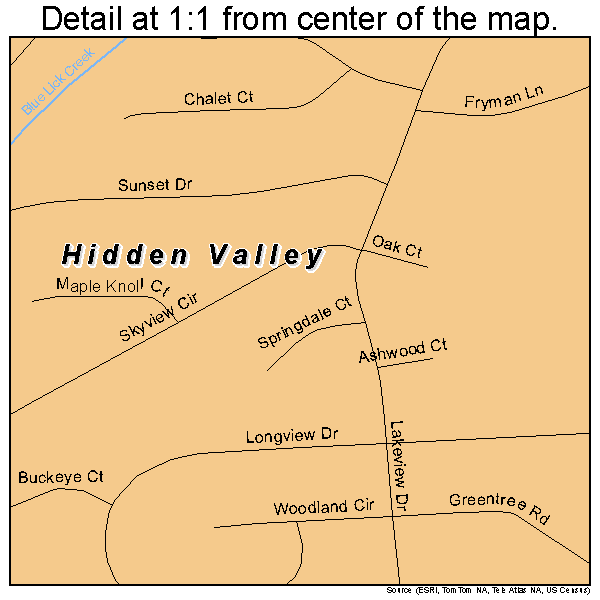 Hidden Valley, Indiana road map detail