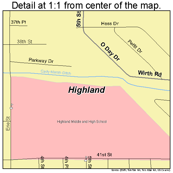 Highland, Indiana road map detail