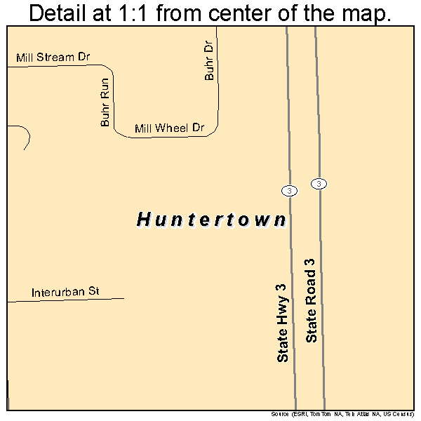 Huntertown, Indiana road map detail