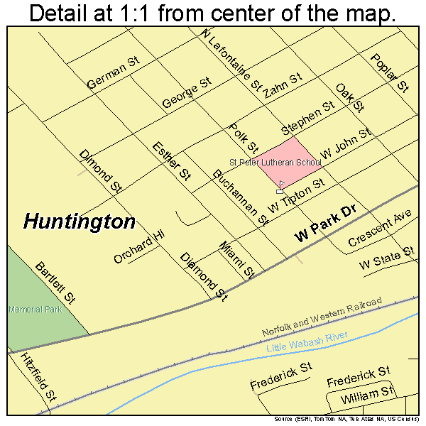 Huntington, Indiana road map detail