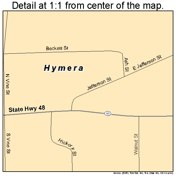 Hymera, Indiana road map detail